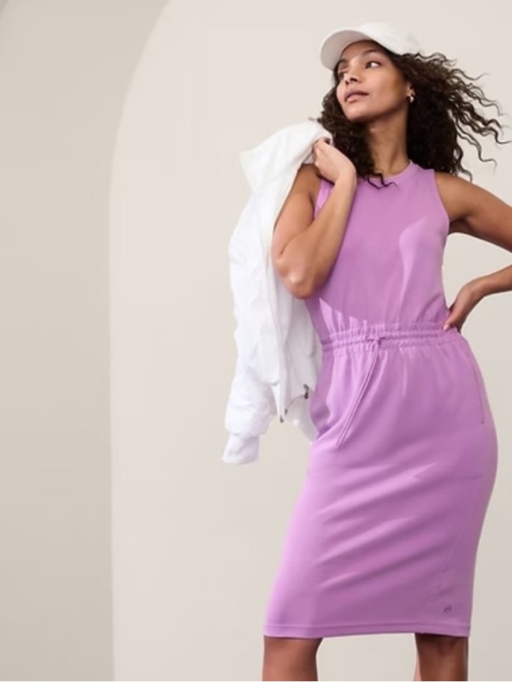Athleta Seasoft Midi Dress L Purple Athleisure Minimal